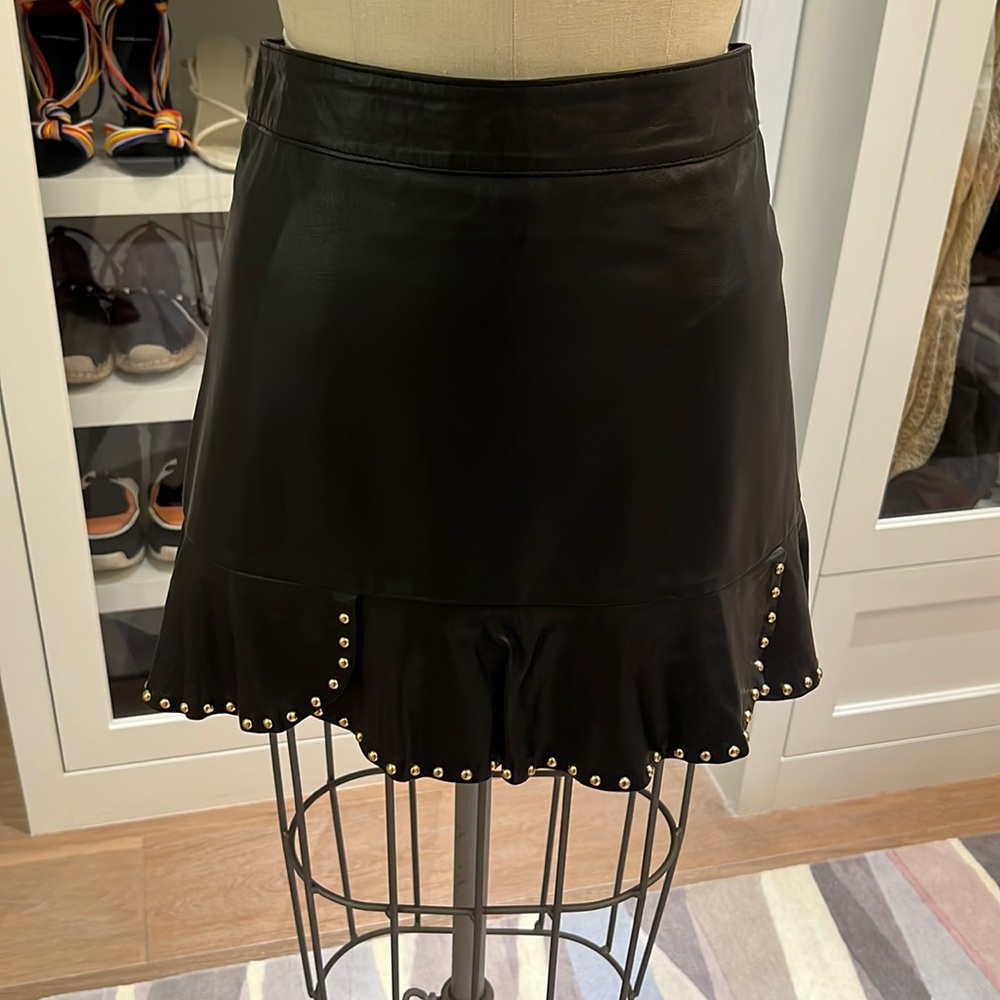 Zara- Faux Leather Skirt With Gold Studs